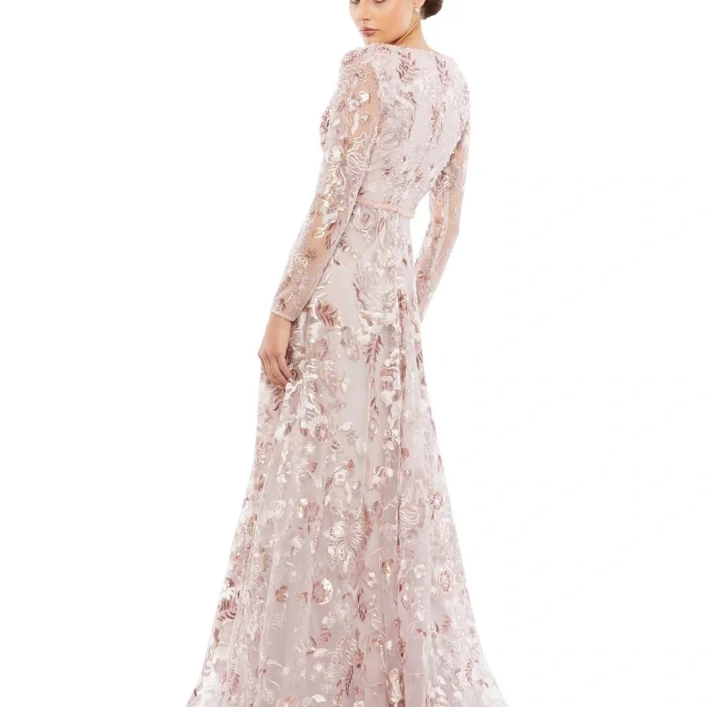Mac Duggal 67869 NWT EMBELLISHED V NECK ILLUSION LONG SLEEVE A LINE GOWN - Picture 3 of 10